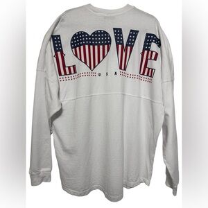 Spirit Jersey LOVE USA Oversized Long Sleeve Shirt Patriotic Heart Flag Size XL